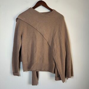 Max & Moi‎ Paris Cashmere Sable Sweater Women XS Brown Asymmetrical Scarf Draped